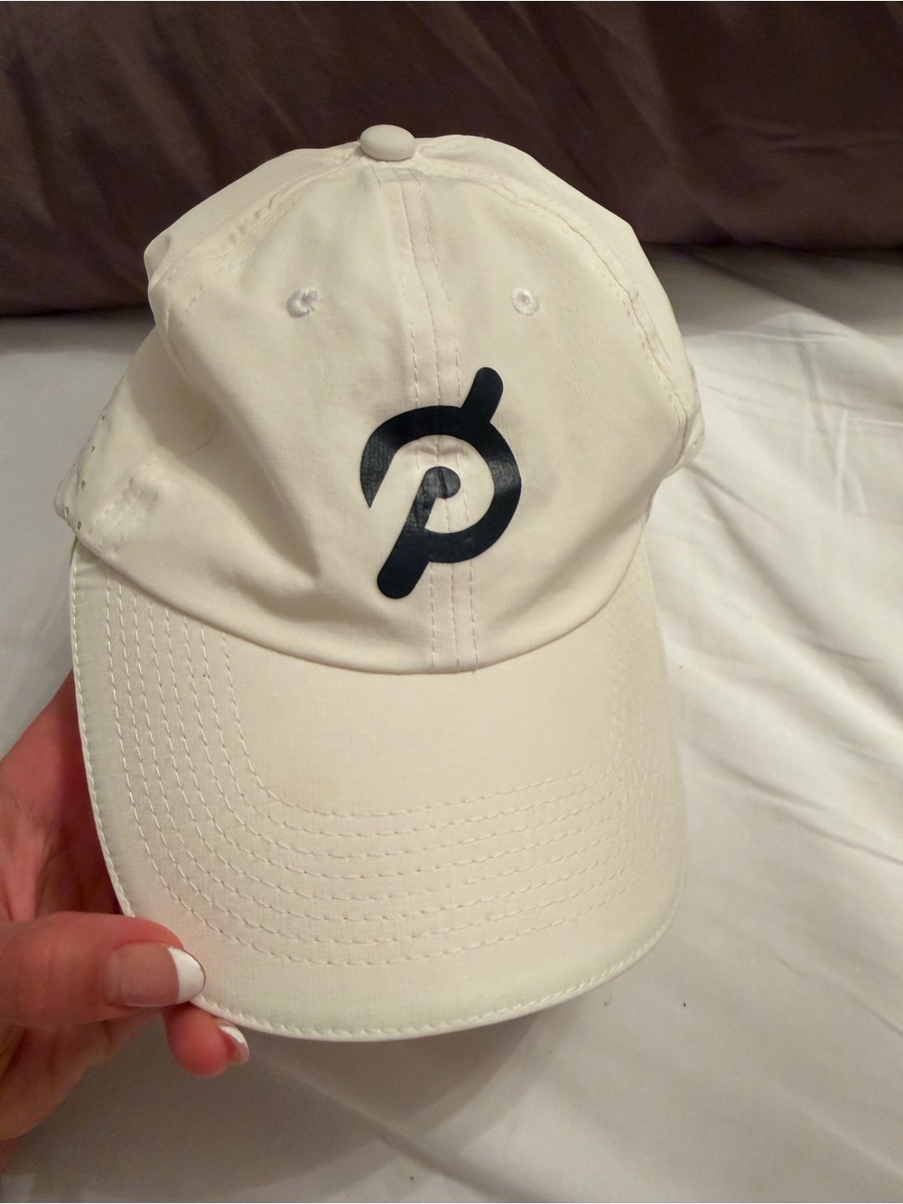 Peloton White Cap with Red Logo and Lime Trim